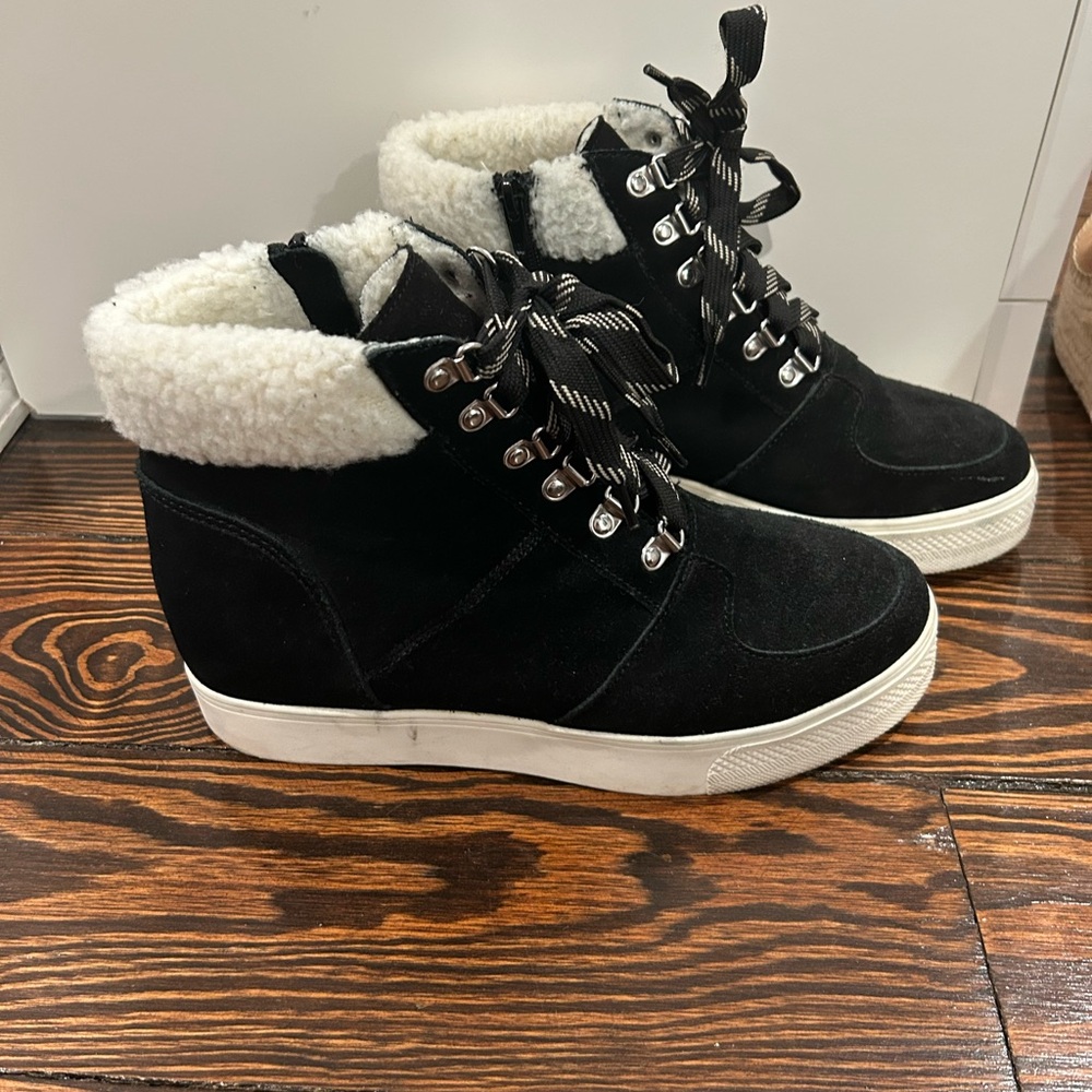 Steve Madden Black Suede Wedge Sneakers